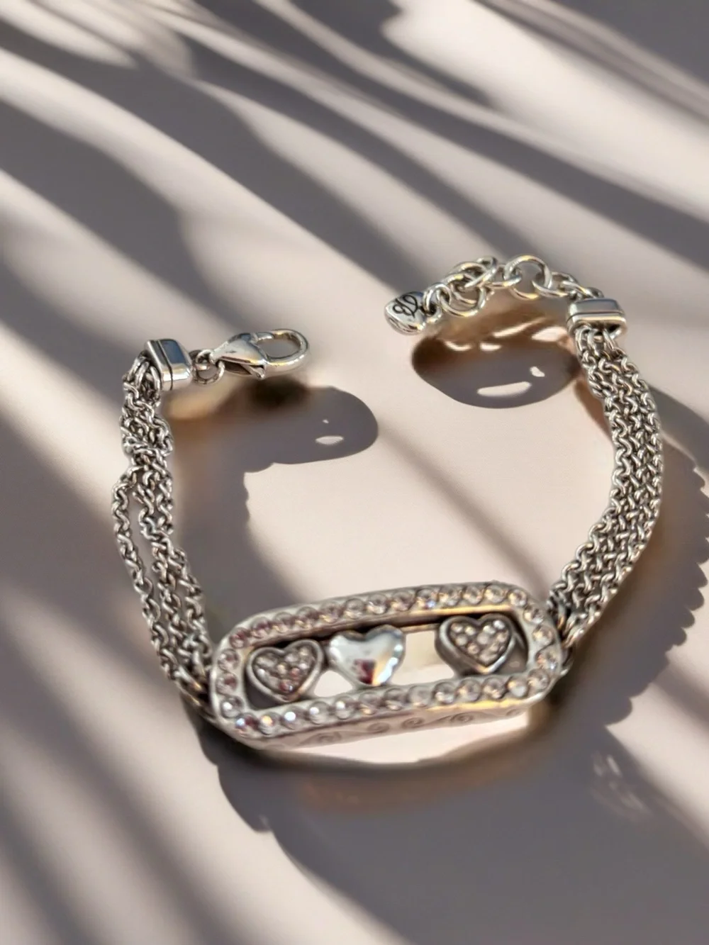 Brighton Kiss & Tell Crystal Heart Bracelet. Swarovski Crystals silver plate.